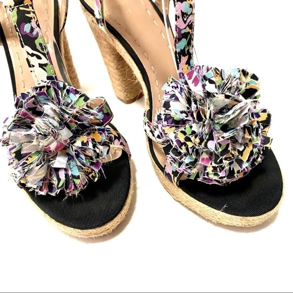 TAHARI Bangle Espadrille Sandals 7.5M Floral Print Jute Spring Summer Festival - Picture 5 of 15
